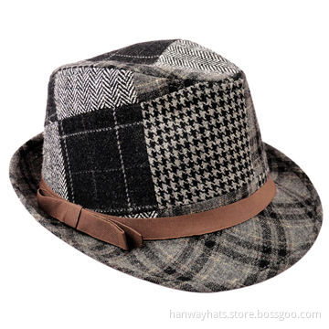 Small Plaid Fedora Men's Hat with Double-layer PVC Trim and Loop